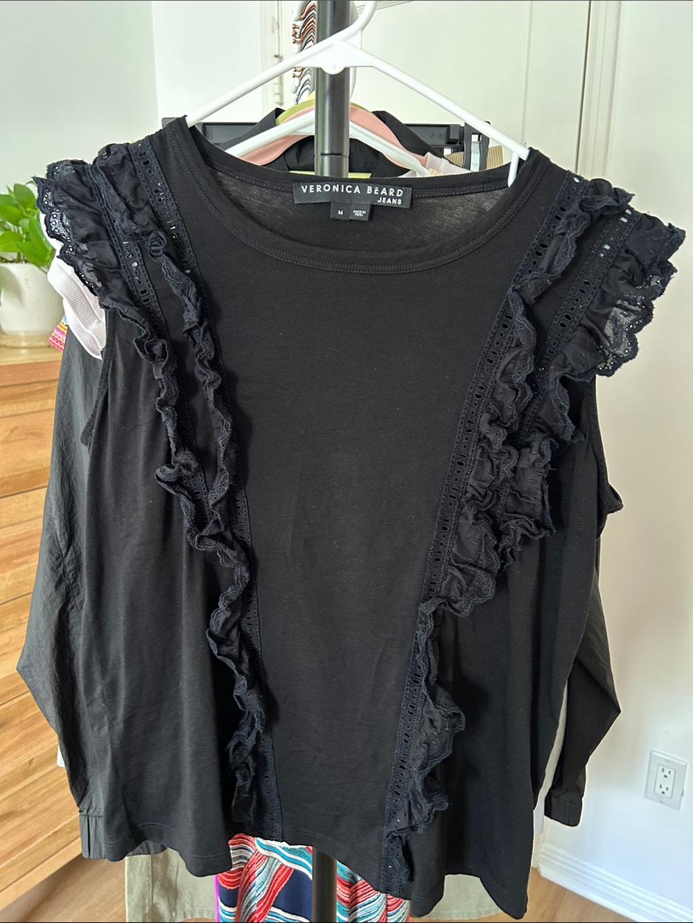 Veronica Beard Ruffle Tee. Size Medium. PTP 20”. Air dried (hence the wrinkles)